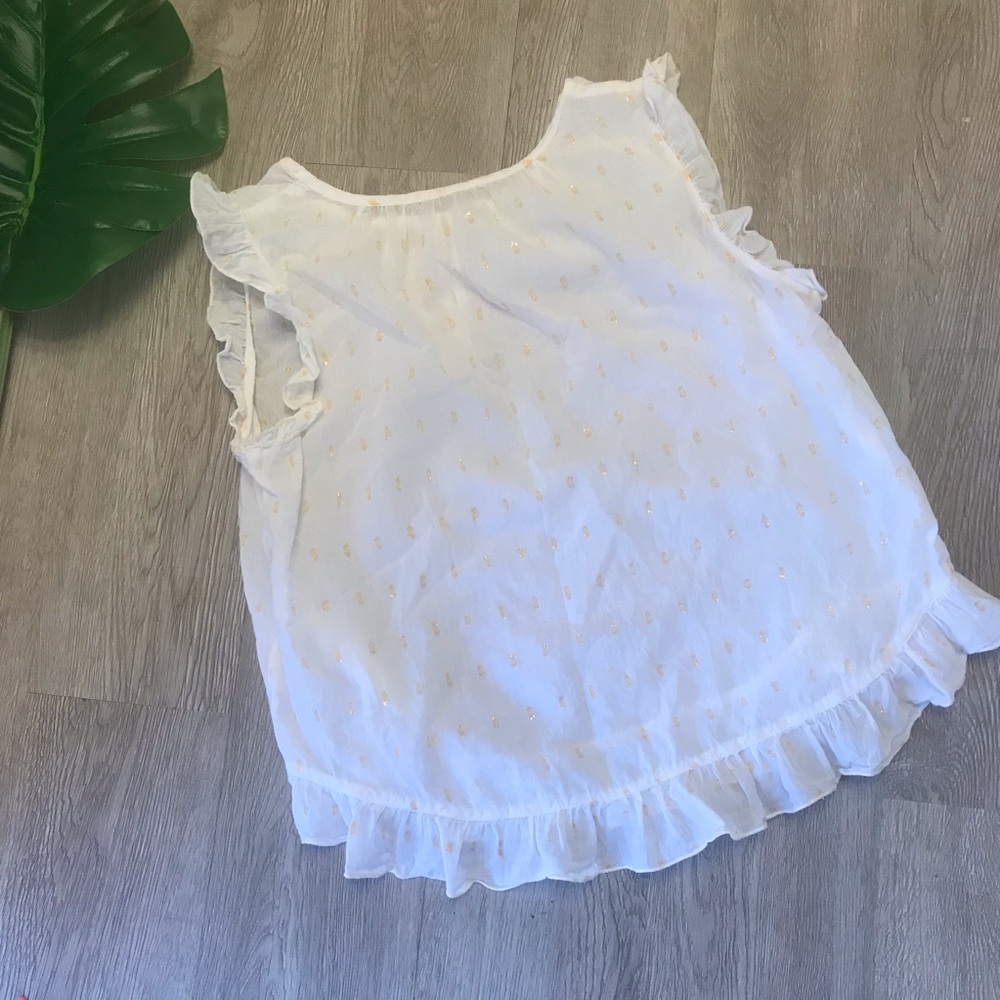Joie White cotton blend print ruffle hem top S